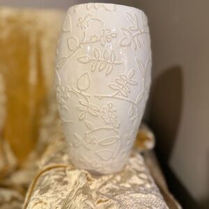 Cream Textured Vase with Elegant Swirling Accents